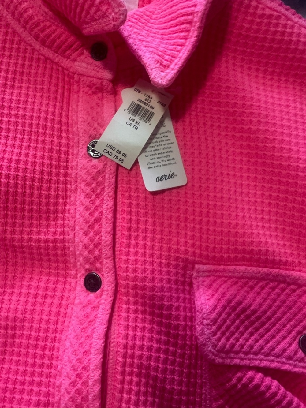 aerie Bright Pink Waffle-Knit Button Shirt